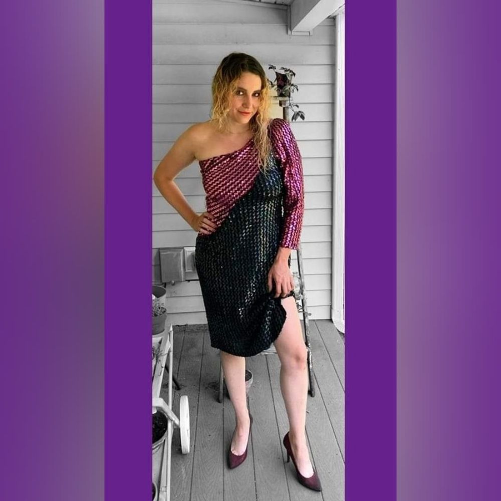 New Leaf by Samir Off the Shoulder pink Sequin Disco Party Dress